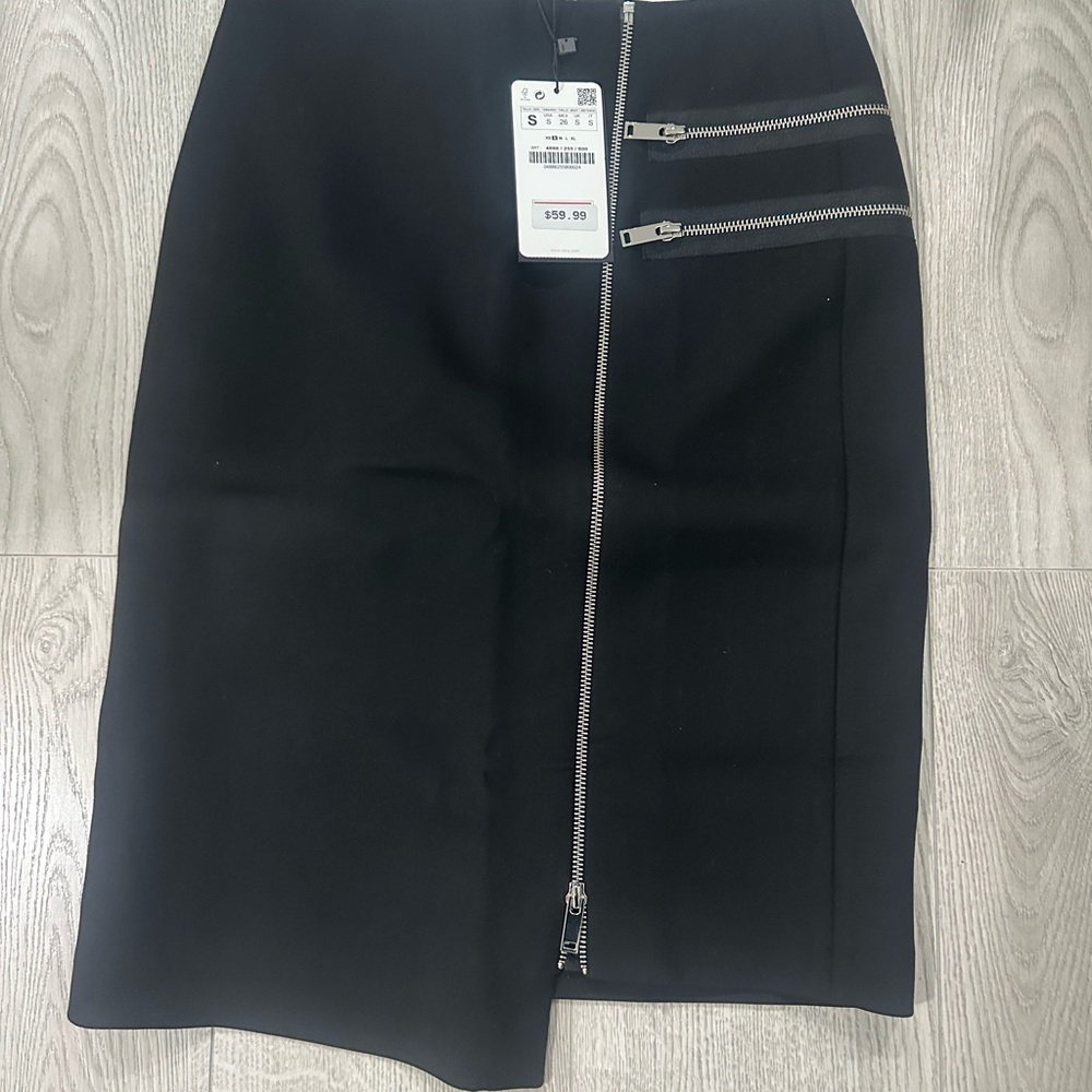 Zara Black Asymmetrical Pencil Skirt with Slit zippers